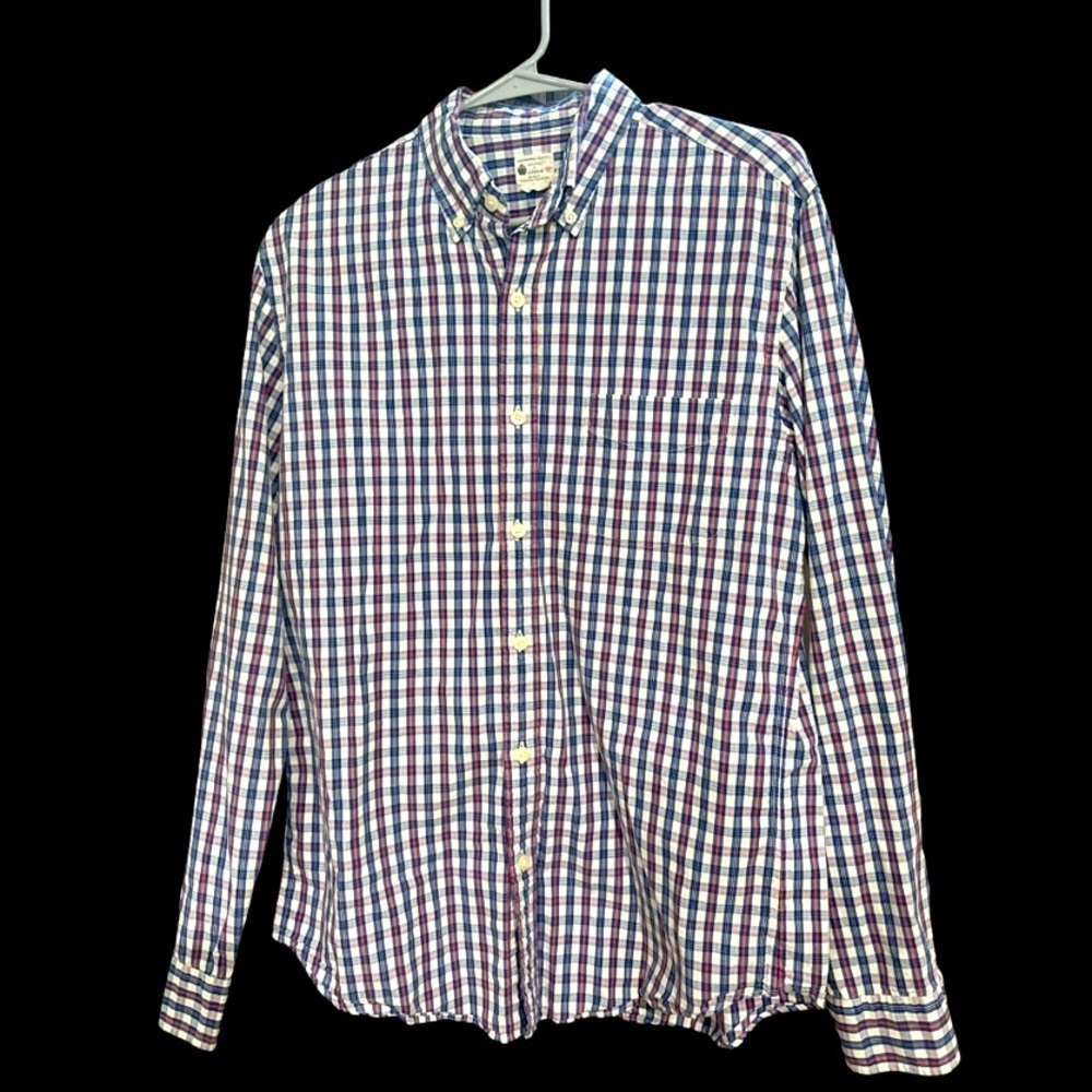 MENS SUNWASHED OXFORD MULTI-GINGHAM LONG SLEEVE BUTTON DOWN SIZE MEDIUM